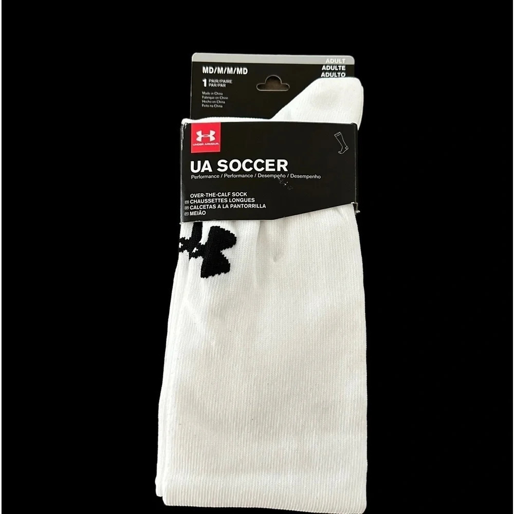 NWT Under Armour Adult Medium UA Over The Calf Soccer Socks‎ White Performance